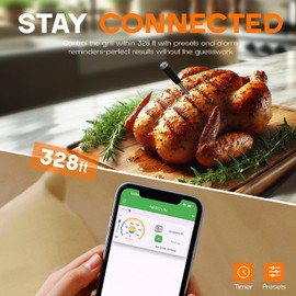Wireless Meat Thermometer, Bluetooth Meat Thermometer with a Range of 100 m and App Control, Meat Probe for Roasting, for Oven, Grill, Smoker, Rotisserie, Air Fryer