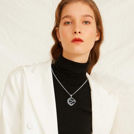 Dragon Necklace 925 Sterling Silver Winged Dragon Chain Celtic Knot Dragon Moon Dragon Gothic Double Dragon with Crystal Animal Chain Dragon Jewellery Gifts for Men and Women, Sterling Silver, Cubic