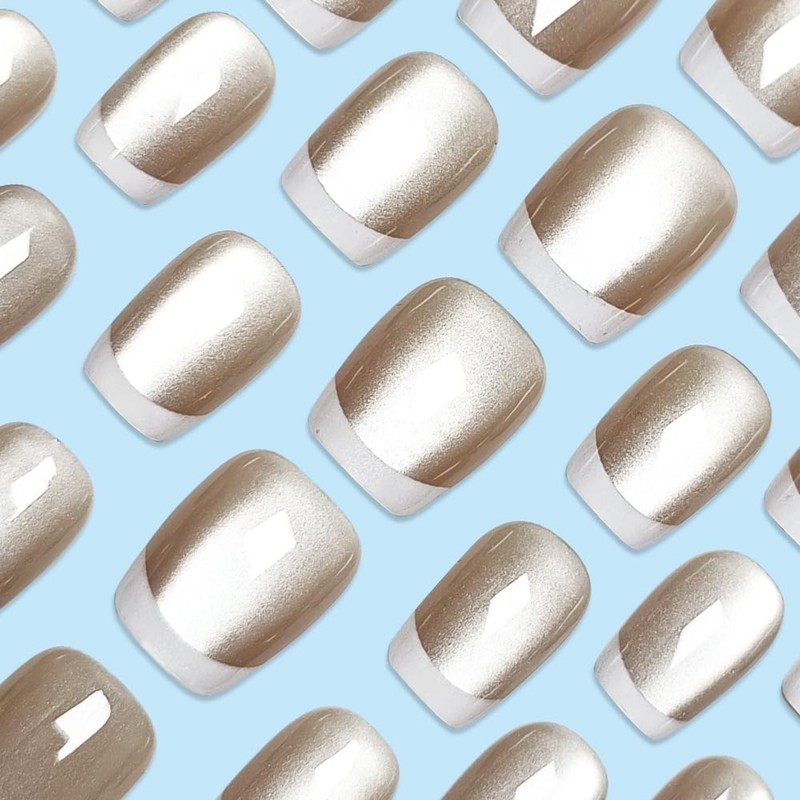 ネイルチップ ショート 24枚入 つけ爪 フレンチ グラデーション 肌色 キャッツアイ ネイル チップ