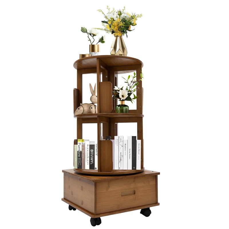 360°Rotating End Table 2 Tiers Children's Bookshelf Large Capacity Reading