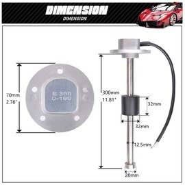 ZHSYMX Fuel Sending Unit and Gauge Kit Boat Fuel Sender Fuel Water Level Sensor 0-190ohms 12" (300mm) Fuel Tank Sender Stainless Steel Gas Sensor for Boat Car Truck Vehicle