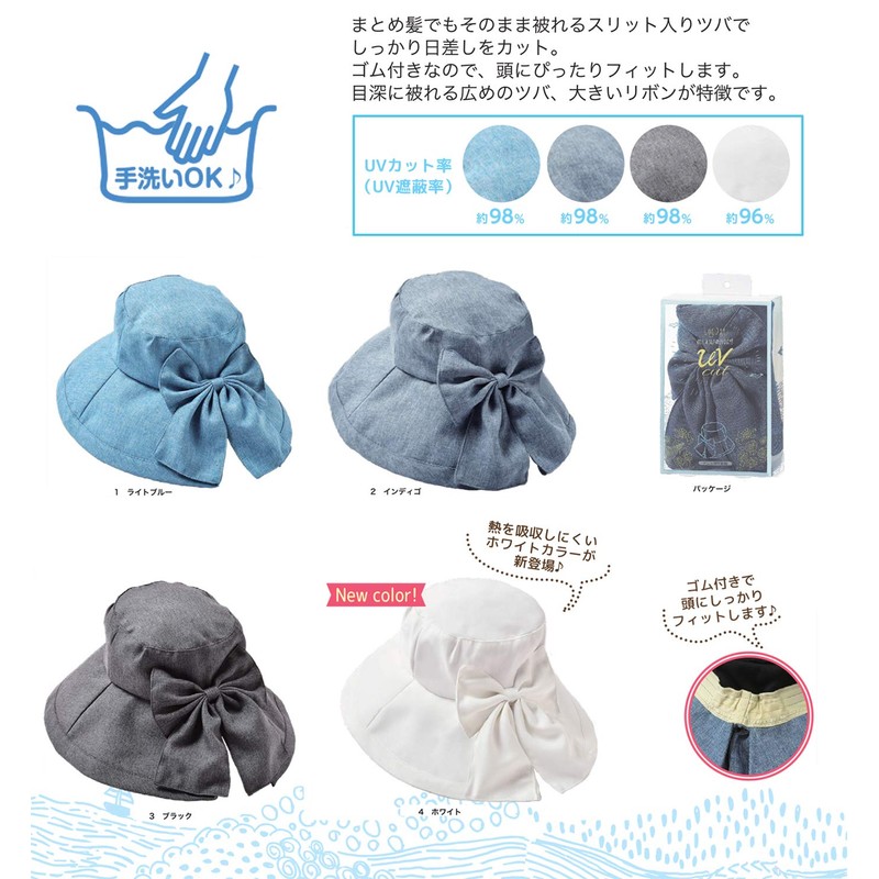 Sun Hertiness DUV-02-4 Denim-style Actress Hat, White, Head Circumference: 22.4