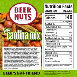 BEER NUTS Cantina Twang Mix, Sweet & Salty Original Roasted Peanuts, Chili Lemon Roasted Corn, Black Bean Sticks & Flakes, Guacamole Bites, Spicy Siracha Corn Sticks, Party Size, Resealable Jar (26oz)