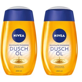 Nivea Natural Shower Oil, Pack of 2 (2 x 200 ml), Mild Cleansing for Dry Skin with Natural Oils