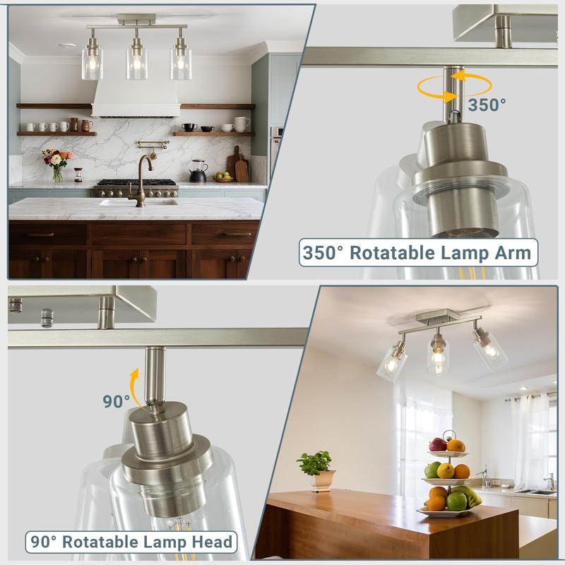 LOUSACE 3-Light Brushed Nickel Track Lighting Kit with Clear Glass,
