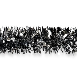 Black Silver Christmas Tinsel Garland, 10m/32.8ft Chunky/Fine Christmas Tree Hanging Tinsel Decoration Metallic Tinsel Christmas Decoration Tinsel for Christmas Tree Decor (Black Silver)