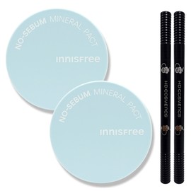 Innisfree No Sebum Mineral Pact x 2 + Eyebrow Dark Brown x 2 / 이니스프리 노세범 미네랄 팩트 2개+아이브로우 흑갈색 2개