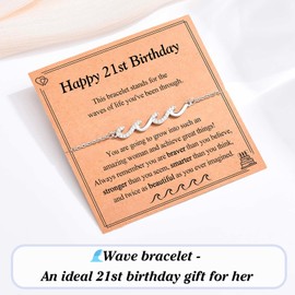 EYQV 21st Birthday Gifts for Her, Wave Charm Bracelet, 21st Birthday Gifts for Friend Daughter Niece Sister Granddaughter