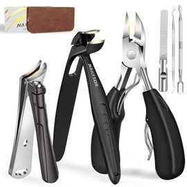 Toenail Clippers for Thick Toenails 6Pcs, Long Handle Nail Clippers for Seniors Angled Head with Catcher, 45° Slanted Toe Nail Clippers Curved Blade, Ergonomic Wide Jaw Opening Heavy Duty