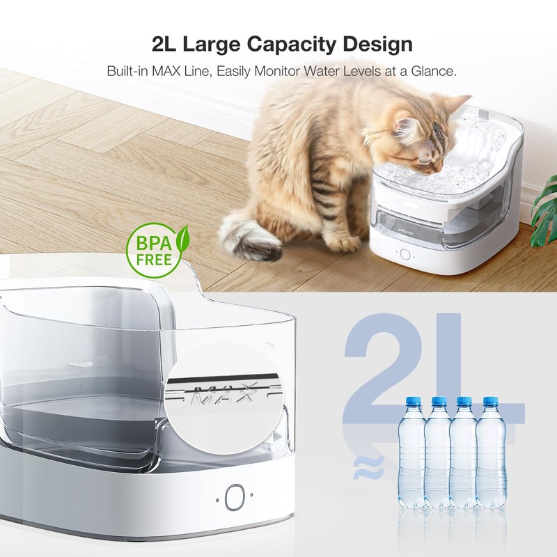 Petgugu 2L Cat Water Fountain Smart App Control,8 Layers Filtration