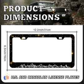 Mountain License Plate Frames - 2 Pack Bling Star License Plate Holder,Stainless Steel Rust-Proof Waterproof Car Decorative Tag Frame with Screws Fasteners Caps