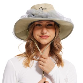 BASSDASH UPF 50+ Mosquito Net Hat with Stowable Neck Flap for Men Women Outdoor Fishing Hiking Camping Gardening FH17 Khaki