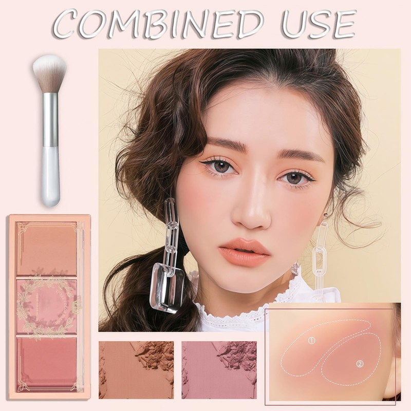 3-in-1 Matte Face Blush With Brush- Long-Lasting, Sweat-Resistant, Non-Greasy Makeup