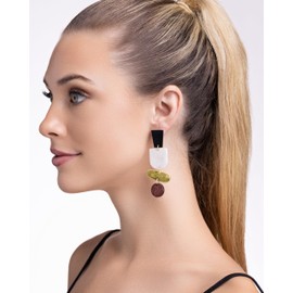 Sngia Wood Acrylic Gold Statement Earrings for Women, Trendy Dangle Drop Boho Wooden Earrings Jewelry Gifts.