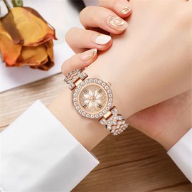 CdyBox Women Luxury Watches Steel Band with Diamonds Bracelets Watches Set Quartz Wristwatch Wholesale (Rose Gold)