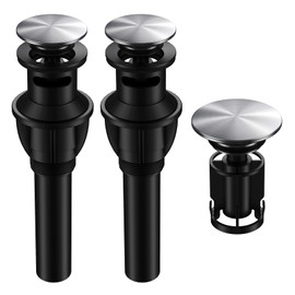 Bathroom Sink Drain with Overflow, Hurran Universal Bathroom Sink Stopper for Bathroom Vanity Vessel Sink, Plastic Pop-up Sink Drain with Hair Catcher Anti-Clog Strainer, 2 Pack, Brushed Nickel