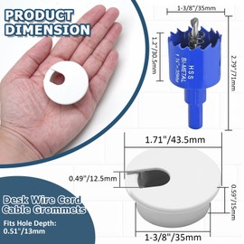 suiwotin 8pcs 1-3/8 Inch Desk Grommet with Drilling Hole Saw, Plastic Desk Hole Cover, White Cable Hole Cover, Desk Hole Grommet for Wire Cord Organizing Office Computer Desk