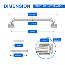 Bathroom Grab Bars Stainless Steel Handrail ADA Compliant 500lbs bathtubs and Showers Toilet Handle Safety for Handicap, Elderly, Disabled, Injury (24inches)