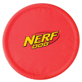 Nerf Dog Nylon Flyer Dog Toy, Flying Disc, Lightweight, Durable and Water Resistant, Great for Beach and Pool, 9 inch diameter, for Medium/Large Breeds, Single Unit, Red