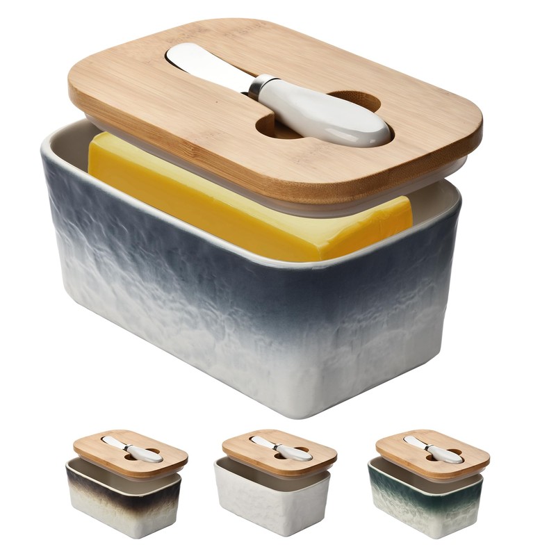Stone Large Butter Dish with Lid for Countertop,Ceramic Butter Keeper