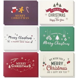 48 Pack Merry Christmas Greeting Cards Assortment with 6 Festive Holiday Designs (4 x 6 In)