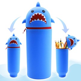 Hai Silikon Bleistifttasche, Cartoon Hai Federmäppchen, Silikon Hai Stiftetasche, Kawaii Hai Bleistifttasche, weichem Hai Federtasche, 2 in 1 Hai Bleistifttasche, für Schülerin Teenager (Blau Hai)