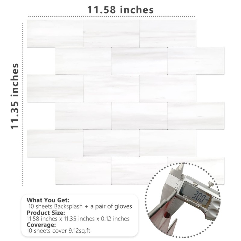 STICKGOO 10-Sheet Subway Tile Peel and Stick Backsplash, Star White