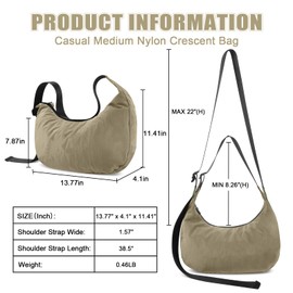 Nylon Crescent Bag Medium Crossbody Shoulder Bag with Adjustable Strap, Large Capacity Casual Waterproof Sling Bag for Women