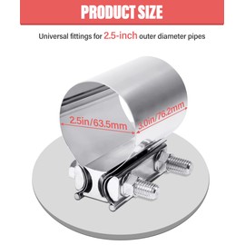 Zlirfy Exhaust Clamp Exhaust Pipe Clamp,2.0” 2.25” 2.5” 2.75” 3.0” 4.0” Butt Joint Stainless Steel Clamp Band,Universal Widening Clamp Butt Joint Exhaust Clamp,Fit for Exhaust Pipe (2.5inch)