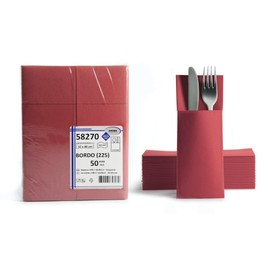 AROBA 50 x Airlaid Cutlery Napkins (Red Burgundy, 32 x 40 cm), High-Quality Napkin Pockets, Ready-Folded Cutlery Pockets, Fabric-Like Airlaid Napkins