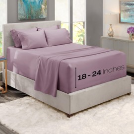 Hearth & Harbor Extra Deep Pocket Cal King Size Sheets Sets - Fits Mattress 18-24 Inches Deep - Extra Deep Pocket Sheets - 6 Piece California King Size - Dusty Purple