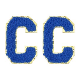 MECCANIXITY Chenille Letter Patches 2.2" Self Adhesive Alphabet C Stick on Embroidered Patch Sew on Letter Stickers Applique for Repairing Clothing Jeans Shoes Hats DIY(Blue, Pack of 2)