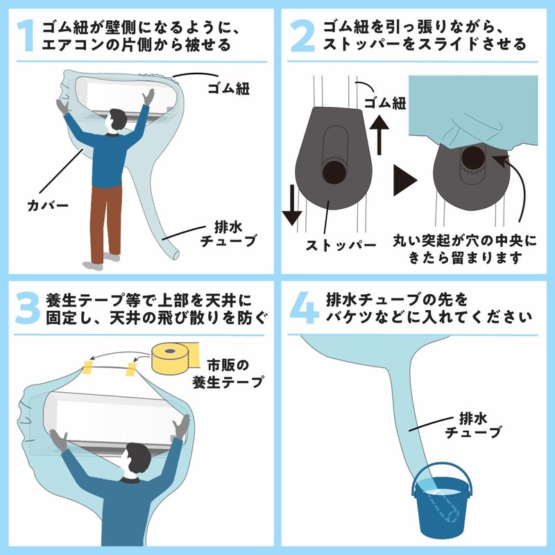 コモライフ エアコン掃除用カバー　ナイスキャッチ エアコン洗浄カバー エアコンカバー エアコン　掃除 洗浄カバー クリーニング 排水 カバー 排水チューブ