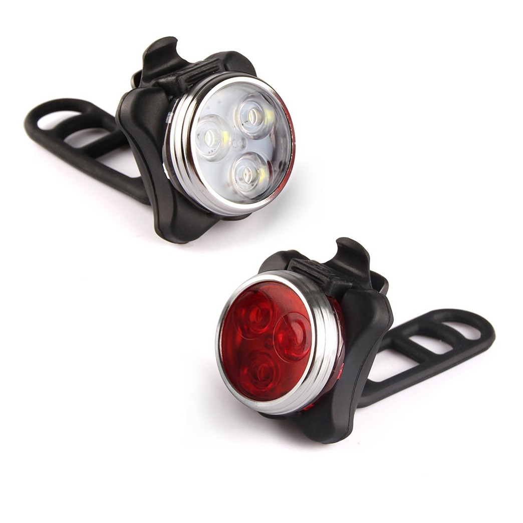 ESTIQ USB Rechargeable Safety Bike Light Set - Super Bright Front Headlight and Free Rear LED Bicycle Light - 650mah Lithium Battery - 4 Light Mode Options - Water Resistant IPX4, 2 Pack