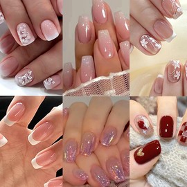 6 Pack (144Pcs) Short Square Press On Nails - Nail Press Ons Short Fake Nails with Press On Nails for Women Designs, Artificial Nails Stick On Nails for Women