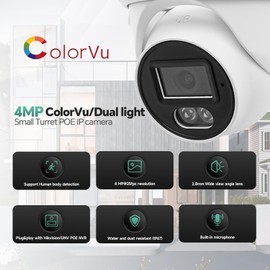 Hikvision/Uniview Compatible 4MP Full Color Night Vision PoE IP Turret Dome Camera, 2.8mm Wide Angle, H.265, Compatible with Hikvision Uniview NVR and Blue Iris, NDAA Compliant