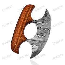 Damascus Alaskan Ulu Knife with Sheath | Handmade 6" Alaska Knives Pizza Cutter Rocker Knife | Mezzaluna Knife with sheath | Damascus Knives for Skinning