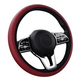 Lotatheta Steering Stripe Style Wheel Cover Microfiber Leather Anti-Slip Universal Steering Wheel Cover Faux Leather for Auto Car Accessories Wine