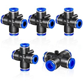 ERGAOBOY 5 Pcs Blue 6MM Tube OD 4 Way Quick Release Plastic Air Line Pneumatic Push Lock
