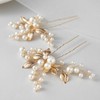 QOOWFEANIG Pearl Wedding Hair Pins, U-Shaped Gold Leaf Bridal Hair