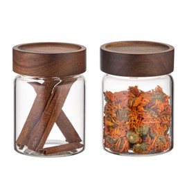 Small Glass Coffee Jars with Top Screw Lid Round Storage Canister Clear Glass Food Jar for Pantry Sugar Tea Coffee Bean Spice Nuts Cookies Bath Salts (2×300ml(10oz))