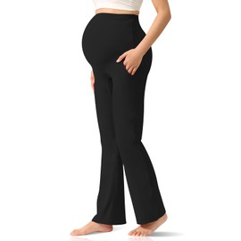 CUXFLS Women's Maternity Leggings Over The Belly Pregnancy with Pockets Yoga Pants Active Wear Tights Pants Workout - M