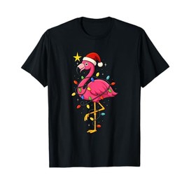 Christmas In July Pink Flamingo Funny Santa Hat Summer Xmas T-Shirt
