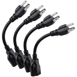 [ETL Listed] Miady Short Power Extension Cord Outlet Saver, 16AWG/13A, 3 Prong (4 Pack, Black, 8 Inch)