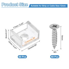 PATIKIL LED Strip Light Clips, 60 Pack Mounting Bracket Fixing Clips Plastic Clamp Holders with 304 Stainless Steel Screws for 12mm Neon RGB Light Cable Ribbon, Clear