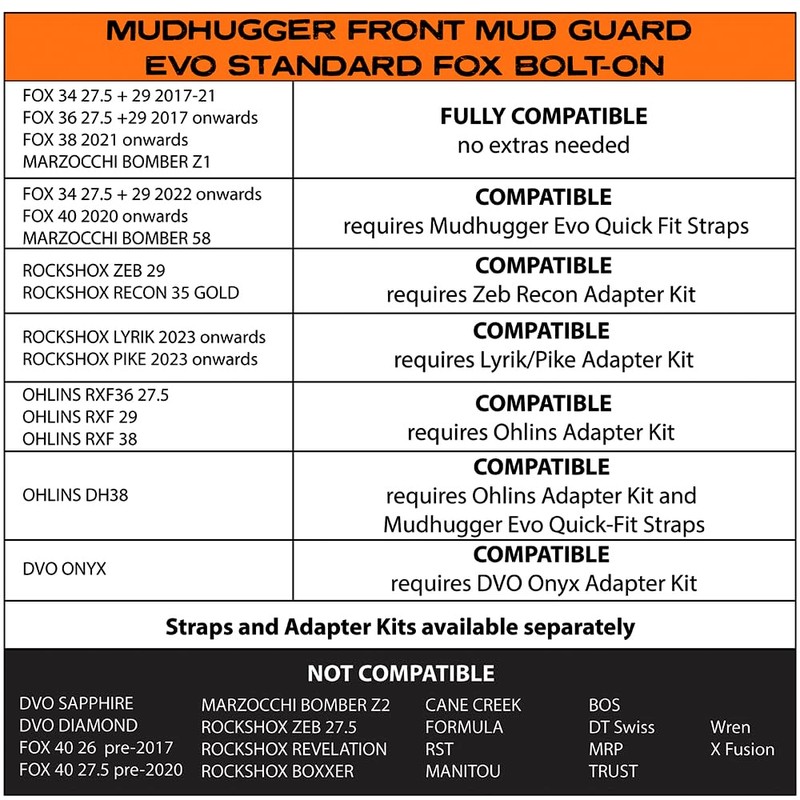 Mudhugger Fox Mountain Bike Mudguard - Shorty Evo Bolt-On Front