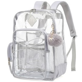 Clear Backpack for School Girls Women, Boys Kids Heavy Duty PVC Transparent Backpacks See Through Clear Bookbags Light Grey