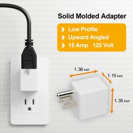 90 Degree Adapter Right Angled Upward Angled USA 3-Prong Male-Female Adapter, Plugrand 90 Degree Angled USA Male Female Adapter, 5-15P to 5-15R Direction Changer Space Save Adapter White PA-0170UW