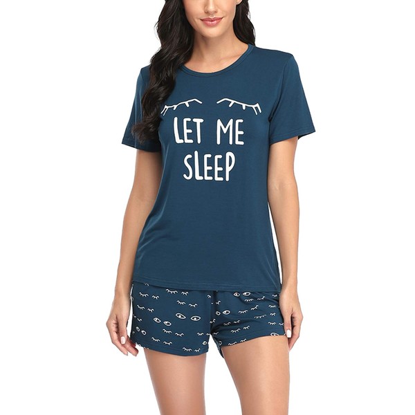 EISHOPEER Women's Shorts Pajama Set Short Sleeve Tee Sleepwear Nightwear