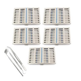 AA PRO German Grade Steel Set of 5 Dental Autoclave Sterilization Cassette Rack Box Tray for 10 Instrument+ 5 Dental 3 PCS Set A+ Quality